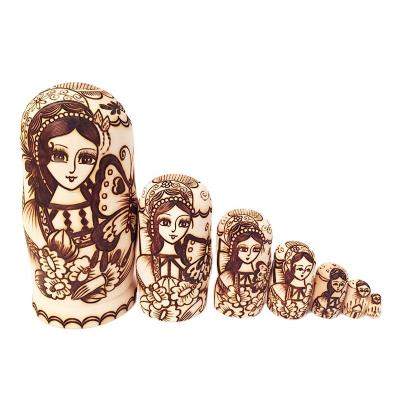 China Cartoon Russian Nesting Toy 7pcs Matryoshka Dolls For Children 2020 Best Selling Hand Painted Wooden Toys Dolls Best Birthday Gifts for sale