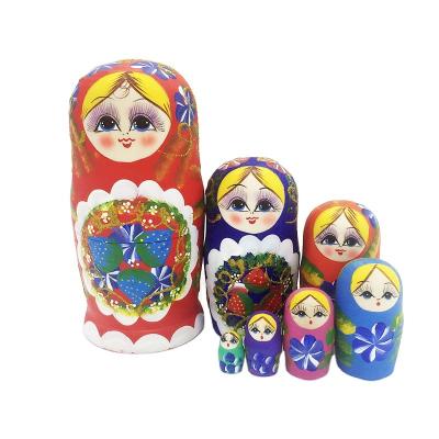 China Cartoon Toy 7pcs Strawberry Matryoshka Russian Nesting Dolls For Children 2020 Best Seller Hand Painted Wooden Toys Dolls Best Birthday Gifts for sale