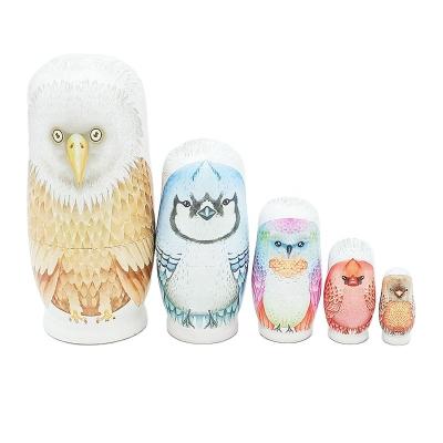 China Cute Russian Matryoshka 5pcs Cartoon Eagle Nesting Doll Handmade Wooden Toys Best Birthday Gifts For Children for sale