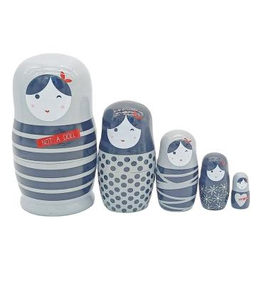 China Toy Cute Russian Matryoshka 5pcs Cartoon Girl Design Handmade Wooden Nesting Doll Toys Best Birthday Gifts For Children for sale