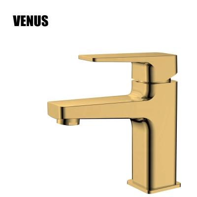 China Metered Faucets Faucets Mixers Taps Gold Luxury Ceramic Faucet 3 Hole Basin Mixer Tap 3 Way Cartridge Brass Bathroom Fixture for sale