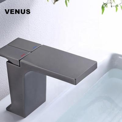 China Metered Faucets Gunmetal Color Bathroom Faucet Deck Mounted Single Hole Lavatory Basin Mixer Tap for sale