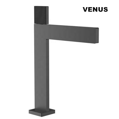 China Metered Faucets Matte Black Color Bathroom Faucet Deck Mounted Single Hole Lavatory Basin Mixer Tap for sale