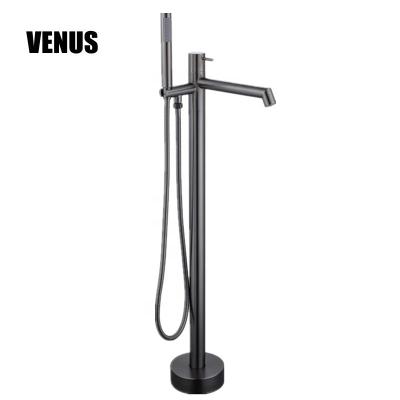 China Without Slide Bar CUPC Approved Bathroom Shower Mixer Floor Standing Faucet Holder Matching Tub, Brass Floor Freestanding Tub Faucet for sale