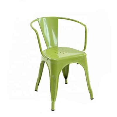 China Wholesale Restaurant Furniture Cheap Green Industrial Iron Bar Chair With Arms Retro Restaurant Metal Stacking Chair Chairs For Sale for sale