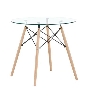 China Adjustable (Height) Tempered Glass Around Wooden Legs Dining Table for sale