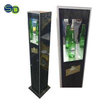 China Durable Helneken Acrylic Beer Cylinder Display Stands Wine Vodka Showcase For Shopping Mall for sale