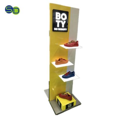 China Eye-catching Sneaker Shoes Floor Advertising Standing Display Sports Shoes Acrylic Plastic Display Rack for sale