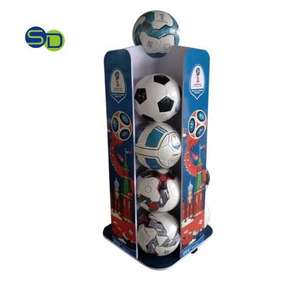 China World Cup Football Floor Display Stand Sports Ball Cylinder Stylish 4 Sided Rotating Rotating Display Stand With Wheel for sale