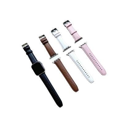 China Breathable Premium Leather Strap for Apple Watch Series 3 4 5 6 7 8 SE Ultra Flat Tail Genuine Leather Band for sale