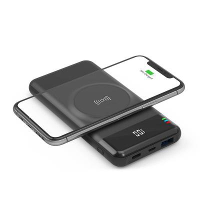 China OEM Brand 18W QC 3.0 Logo Digital Display Promotional Digital Display Type C Smart Fast Charging Wireless Charger Power Bank Micro USB For Mobile Phone for sale