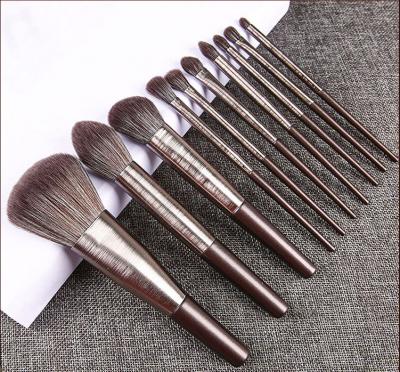 China Angular Blush 10Pcs Brown Makeup Brush Set Special Powder Base Eyeshadow Blush Cosmetics Brush Soft Brown Fur Makeup Brush Set for sale