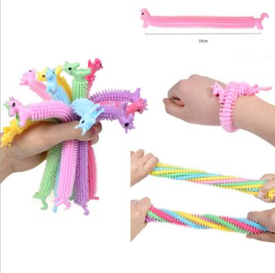 China Autism Reusable Funny Sensory Driven Toys Unicorn Pull Rope Noodles Fidget Pull Rope Toy TPR Stretch String Toy Anti Stress Toys for sale