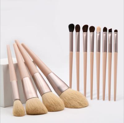 China Angular Blush Morandi Rose Gold Makeup Brushes Facial Base Blush Eye Lip Makeup Brush Tool Soft Fur Wooden Handle Make Up Brushes Set 12 for sale