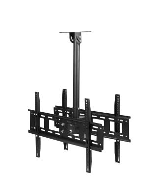 China Cold Rolled Steel 32-70 Inch Dual Swivel Bracket 360 Rotation Adjustable Height TV/Monitor Ceiling Mount Double Screen Flip Down Cabinet Arm for sale