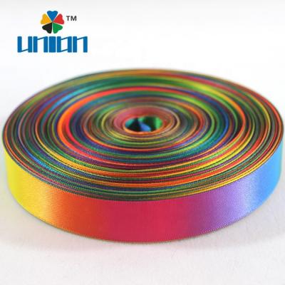 China 5/8 Inch Printed Satin Rainbow Colored Ribbon for sale