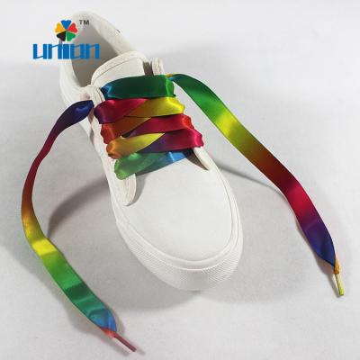 China Amazon Hot Sale Rainbow Printed Satin Ribbon Shoe Strap Laces for sale