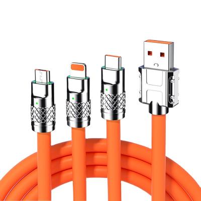 China High Speed ​​Charging 3 in 1 Super Fast Charging Metal USB Cable 120W for Typing to c 6A Micro USB Silicone Fast Charging Data Line Fast Charging Cable for sale