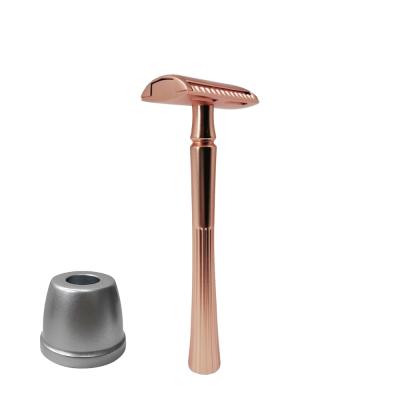 China Twin Blade Factory Double Edge Razor Men Shave Personal Care Metal Safety Razor Rose Gold for sale