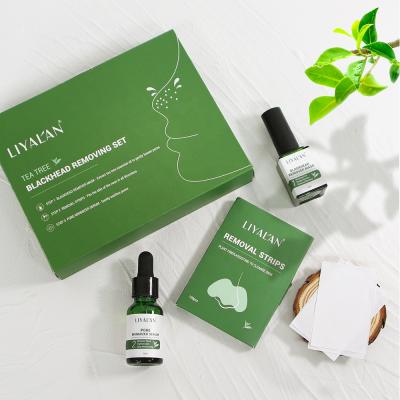 China Face Mask Private Label Tea Tree Oil Shrink Cleanse Repair Face Serum Blackhead Remover Pimple Nose Pore Skin Set for sale