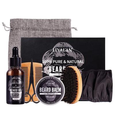 China Wholesale Organic 7pcs Private Label Beard Growth Oil Set Renewal Men Care Beard Balm Beard Grooming Kit for sale