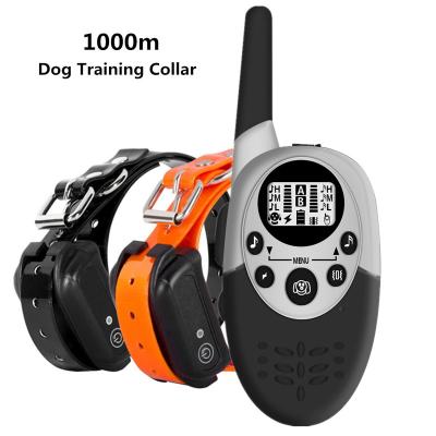 China Durable Waterproof Anti Bark Device 1000m Dog Training Collar Rechargeable Anti Bark Control Noise Remind Vibration Collars for sale
