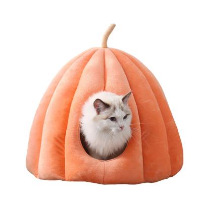 China Removable Semi-enclosed Cats Dogs Cats Cone Cave Bed Kitten Canopy House Sleeping Pet Plush Wholesale Soft Warm Comfortable Viable Halloween Punkin for sale