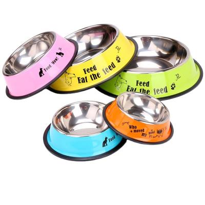 China Durable Dog Stainless Steel Rolls Non-Slip Anti-Drop Cat Dogs Feeding Bowl Puppy Durable Drink Water Feeder Pets Outdoor Food Dish for sale