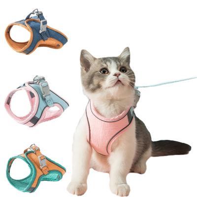 China Reflective Green Outdoor Adjustable Soft Walking Dog Cat Harness Mesh Vest Small Medium Large Dog And Leash Collar for sale