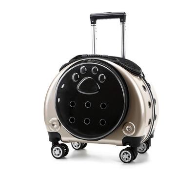 China New Pet Trolley Crate Travel Space Carrier Portable Dog Backpack Bag Viable Multifunctional Breathable Dual Function Luggage Crate for sale