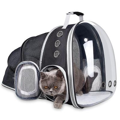 China Large Space Portable Transparent Expandable Pet Bag Shoulder Pet Backpack Cat Products Puppy Carrier Cat Travel Transparent Handbags for sale