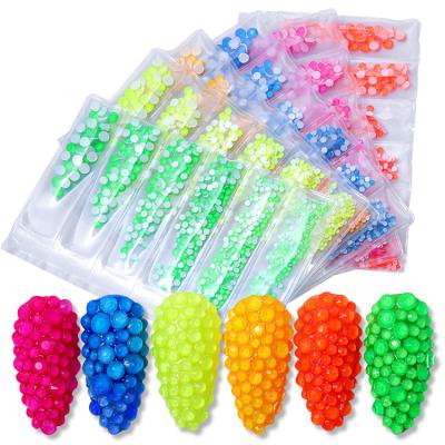 China 3d Nail Decoration AB Jelly Fluorescent Crystals Beads Nail Art Decoration Luminous Neon Rhinestone Art DIY for sale