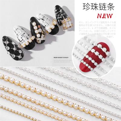 China 3d Nail Art DIY Decoration Gold Metal Chain Studded Pearl Nail Ornament DIY Alloy Jewelry Nail Art Decoration for sale