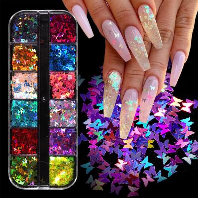 China 3d Nail Art DIY Decoration Glitter Trendy Butterfly Leaf Shapes Nail Art Glitter Decoration Fluorescence Nail Art for sale