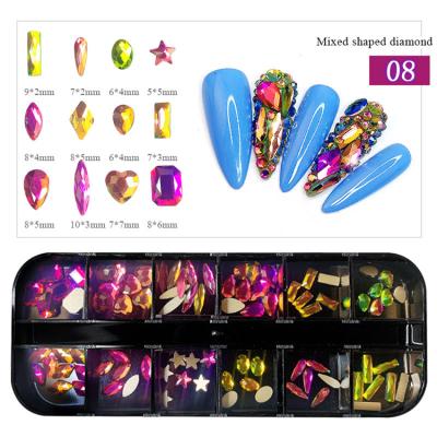 China 3d nail art DIY decoration fashion flat bottom different diamond shape rhinestone nail art crystal colorful jewelry for sale