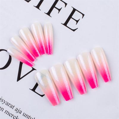 China Wholesale DIY 24pcs Long Ballet Nail Gradient Coffin French Nail Glitter False Nail for sale