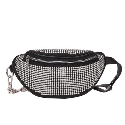 China Shiny Water Proof Girls PU Waist Bag Women New Sparkle Belt Bag Rhinestone Pussy Pack for sale