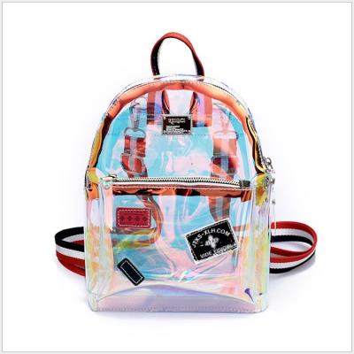 China Korean Waterproof Jelly Fashion Girls 2 Size Holographic PVC Clear Backpack for sale