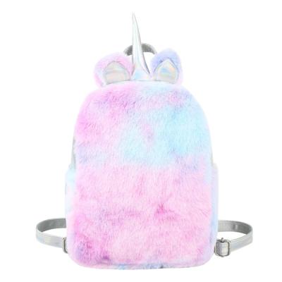 China Girls Soft Plush Backpack Faux Fur Unicorn Holographic Womens 3D Student School Backpack for sale