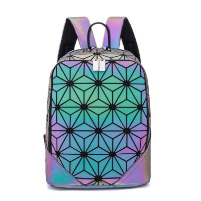 China PU School Waterproof Geometric Light Reflective Bag Women Luminous Backpack for sale