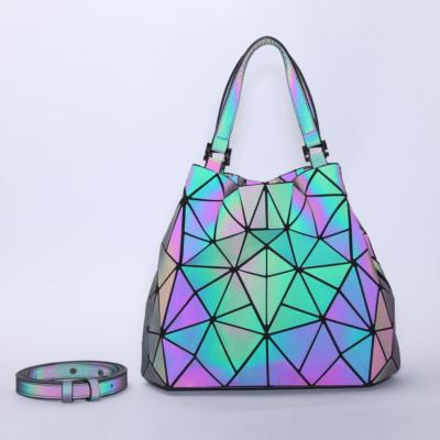 China Fashion Shoulder Bag PU Boston Geometric Rhombic Luminous Handbag for sale