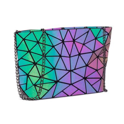 China Fashion Women Geometric Shoulder Bag Luminous Chain PU Messenger Bag for sale