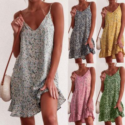 China Wholesale Floral Custom Made Anti-Static Summer Loose V-Neck Knitwear Boho Women Midi Beach Bohemian Dress for sale