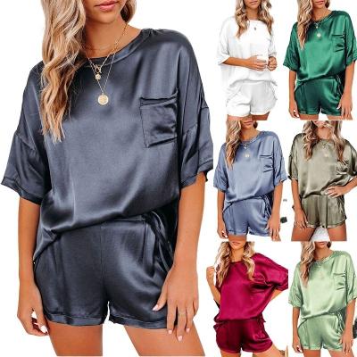 China 2021 QUICK DRY new summer 9 spring color pure color spinning pajamas home service shorts sleeved shorts two piece set for sale