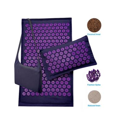 China Non-slip Natural Canvas Acupressure Mat And Pillow Set Of Mat Foot Plastic Spikes Acupressure Massage for sale