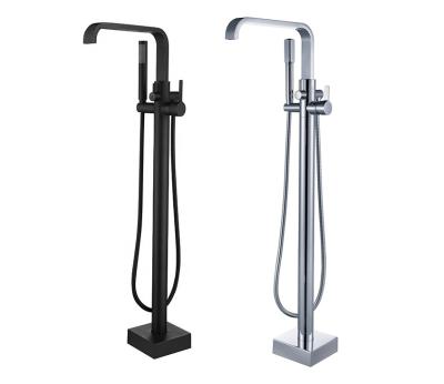 China Without Sliding Bar Matt Black Floor Standing Faucet Brass Floor Mounted Bath Mixer Tap for sale