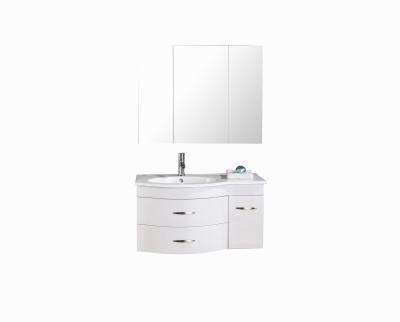 China Contemporary White Modern Curved Built-In Wash Basin Bathroom Cabinet for sale