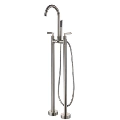 China Freestanding Shower Faucet Double Handle Shower Sliding Bar Freestanding Bathtub Faucet Floor Mounted Mixer Tap Popular Design for sale