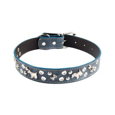 China Adjustable Dog Collar Denim Microfiber Leather Stocked For Small Medium Large Dogs for sale