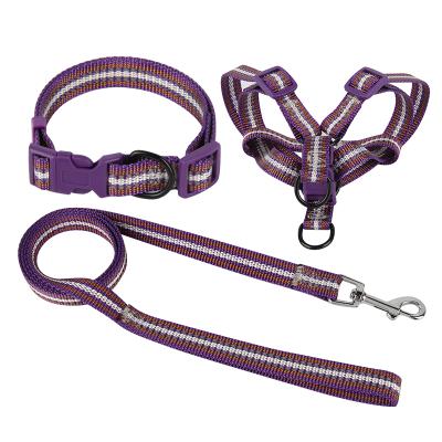 China Factory Price Wholesale Custom Nylon Dog Leash and Material Durable Harness and Collar Stocked Three Piece Set for sale